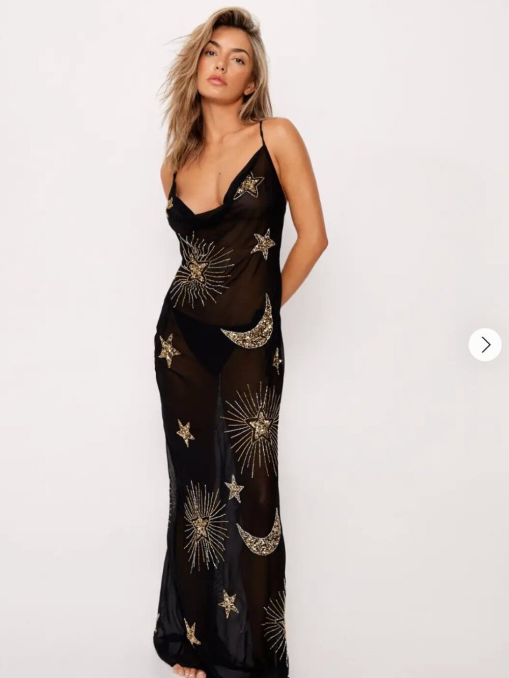 NWT Nasty Gal Premium Hand Embellished Celestial Cowl Neck Maxi Dress L